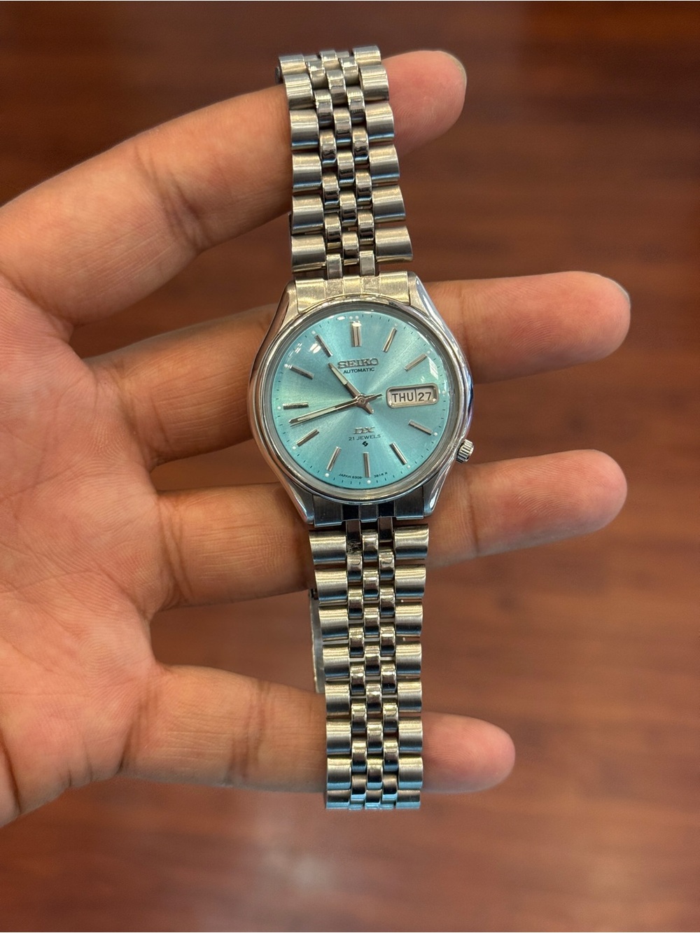 Seiko 5 automatic Vintage Aqua Dial day/date men's wrist watch